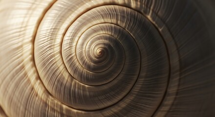Intricate close-up of a natural spiral shell pattern, highlighting elegant curves and organic geometry, a mesmerizing example of nature's mathematical design