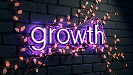 Growth neon sign on brick wall