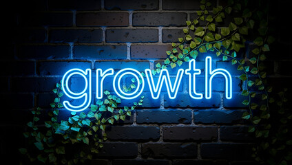 Growth neon sign on brick wall
