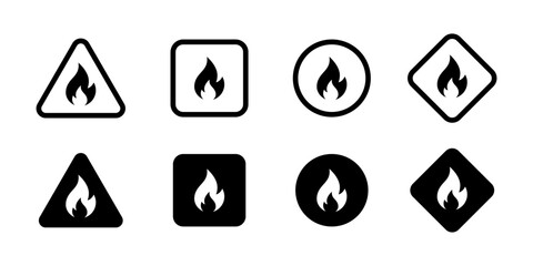 Fire hazard icon. Flame warning mark for flammable materials and heat-related risks, suitable for safety guides, industrial alerts and caution labels, clear emergency attention symbol illustration.