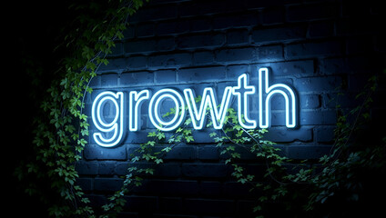 Growth neon sign on brick wall