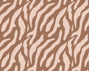 Seamless pattern with an abstract brown and beige light animal print reminiscent of the skins of a tiger, zebra, or other wild cats