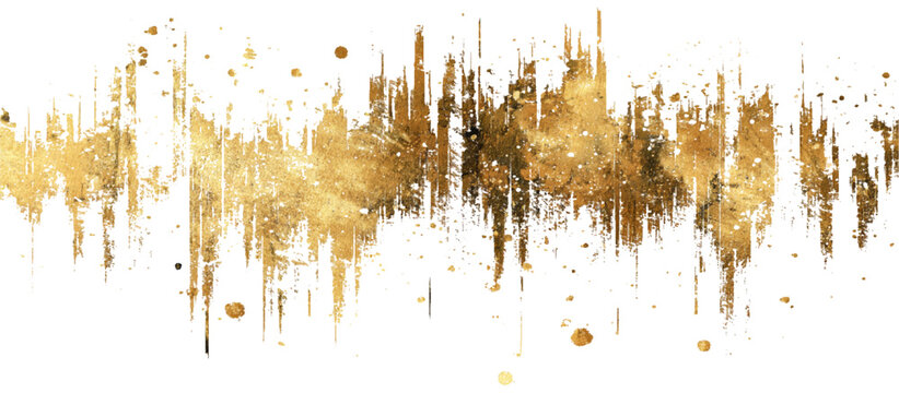 Abstract golden vintage grunge wall background texture. golden paint splatter and drips isolated gold dust magic glitter transparent background.