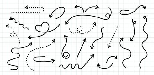 Hand Drawn Doodle Arrows - Sketchy Directional Pointers on Grid Paper