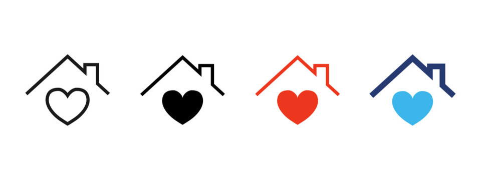 House roof with heart icon. Clean line roof combined with a heart for home care and family themes. Soft shapes for charity and support use, forming a friendly pictogram concept.