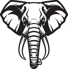 African Elephant Head Mascot with Large Tusks - Black and White