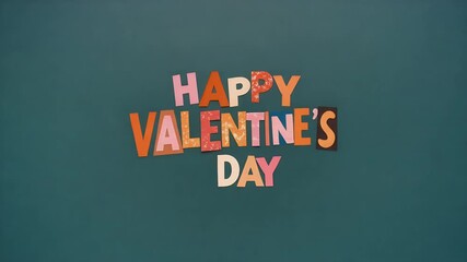 Festive 'Happy Valentine's Day' text created with a collage of unique paper textures and vibrant patterns, celebrating romance and affection in a playful design