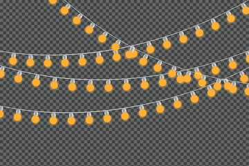 String of Orange Christmas Lights on Transparent Background. Fairy Lights Illustrations & Vectors