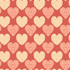 Vector seamless pink pattern with ornate hearts. Valentine's Day background. Основные RGB