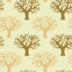 Vector seamless golden-ochre pattern with tree silhouettes. Основные RGB