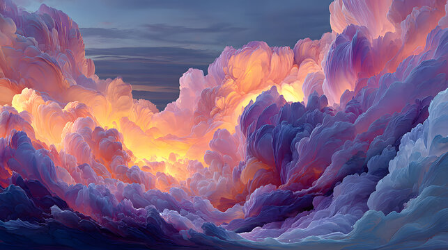 Ethereal dynamic clouds painted with intense shades of pink orange and purple during sunset or sunrise - Powered by Adobe