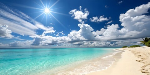 Fototapeta premium Idyllic tropical beach with turquoise water and bright sunny sky