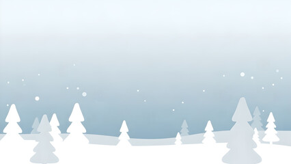 Soft Pastel Winter Background with Snowy Trees and Light Snowfall. Minimalist Copy Space