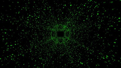 Glowing green cyber globe made of digital particles and holographic light trails representing data processing and futuristic technology - Powered by Adobe