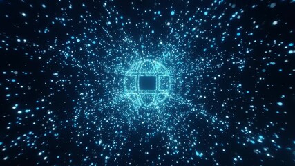 Glowing blue cyber globe made of digital particles and light trails representing futuristic, blockchain, and data technology - Powered by Adobe