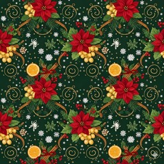 Seamless floral pattern crhistmas eve with vintage pink rose and leaf vector illustration for fabric textile wallpaper design