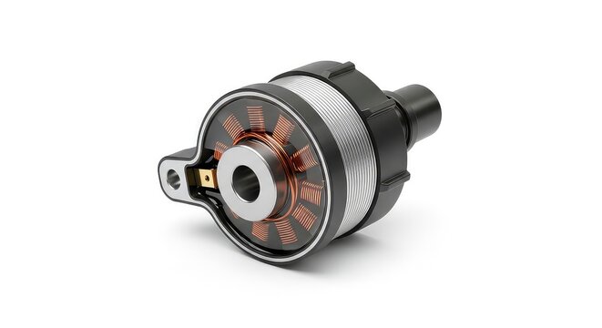 Close up view of a rotary encoder with copper windings