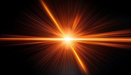 Glowing Orange Light Flare With Horizontal Beams And Reflections On Black Background Creating Vibrant And Dynamic Visual Effect
