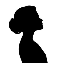 Black & white vector silhouette of minimalist female portrait outline on white background