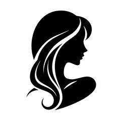 Black & white vector silhouette of minimalist female portrait outline on white background