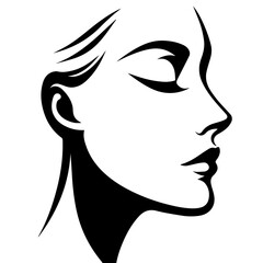 Black & white vector silhouette of anonymous woman portrait icon on white background