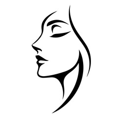 Black & white vector silhouette of anonymous woman portrait icon on white background