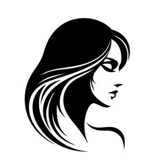 Black & white vector silhouette of anonymous woman portrait icon on white background