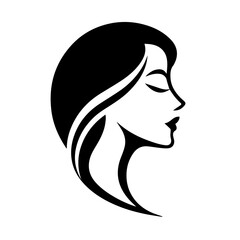 Black & white vector silhouette of anonymous woman portrait icon on white background