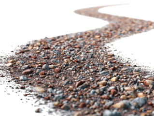 PNG of A winding path of gravel, showcasing a blend of earthy tones and textures under natural light.