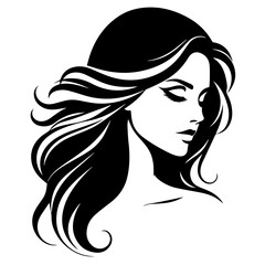 Black & white vector silhouette of anonymous woman portrait icon on white background