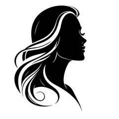 Black & white vector silhouette of anonymous woman portrait icon on white background