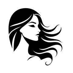 Black & white vector silhouette of anonymous woman portrait icon on white background