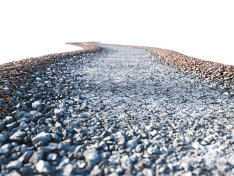 PNG of A winding gravel road stretches into the distance, showcasing a blend of pebbles and earth tones under soft lighting.