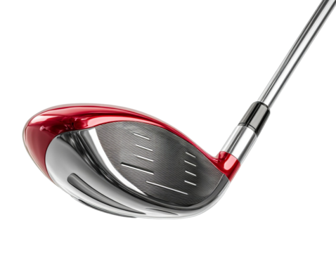 PNG of Close-up of a modern golf club head showcasing its sleek design and red accents.