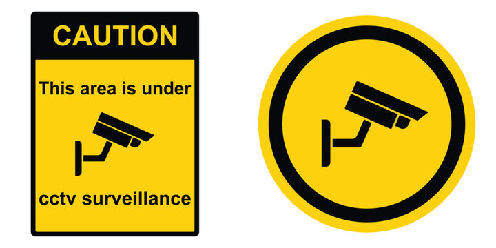 Cctv surveillance warning sign vector.