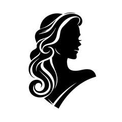 Black & white vector silhouette of vintage woman portrait retro style on white background