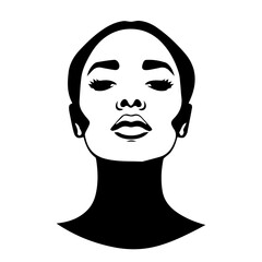 Black & white vector silhouette of diverse ethnic woman face portrait on white background