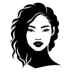 Black & white vector silhouette of diverse ethnic woman face portrait on white background