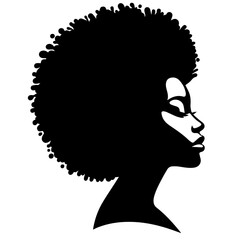 Black & white vector silhouette of diverse ethnic woman face portrait on white background