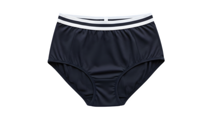 Classic Navy Blue High-Waist Briefs Featuring a Stylish Striped Elastic Band, Designed for Women's Everyday Comfort