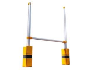 PNG of A bright yellow set of rugby goalposts, showing sturdy construction and attention to detail.