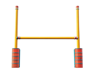 PNG of A vibrant yellow rugby goalpost with red padding, showcasing a bright and energetic atmosphere for sports.