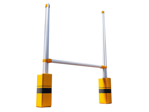 PNG of A bright yellow set of rugby goalposts, showing sturdy construction and attention to detail.