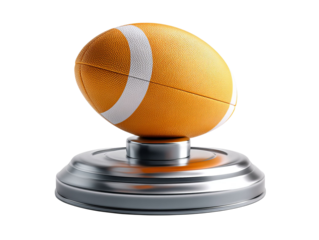 PNG of An orange football trophy with a shiny silver base, symbolizing victory and achievement in sports.