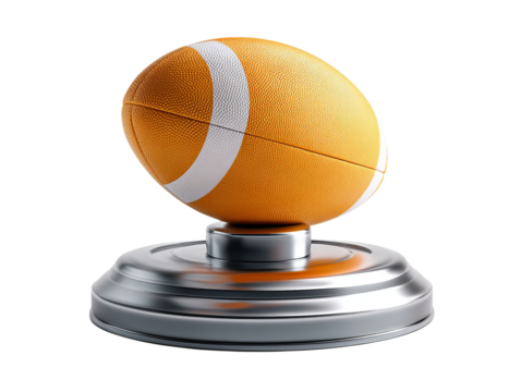 PNG of An orange football trophy with a shiny silver base, symbolizing victory and achievement in sports.