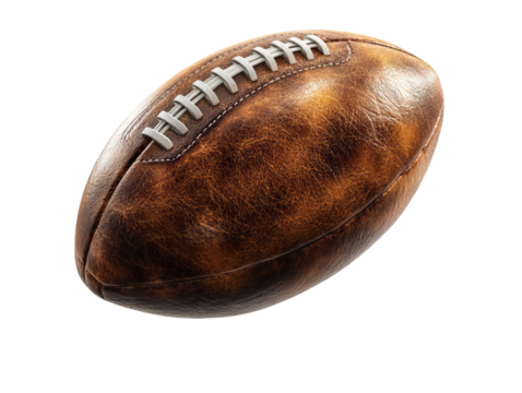 PNG of A classic brown leather rugby ball with visible stitching, symbolizing teamwork and athleticism.