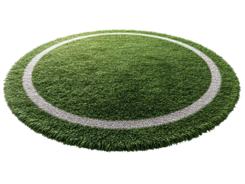 PNG of A vibrant green circular soccer field with white markings, showcasing a perfect playing surface for sports enthusiasts.