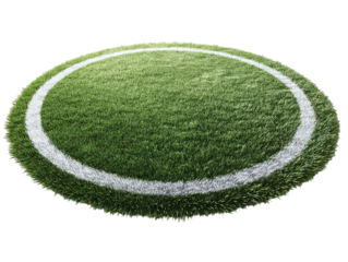 PNG of A vibrant green round soccer field with white markings, evoking a sense of play and competition.