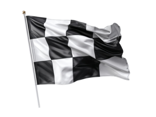 PNG of A waving checkered flag in black and white, symbolizing the end of a race and victory.