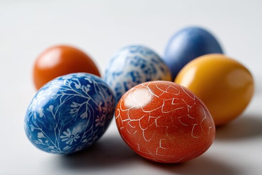 Colorful decorated easter eggs with intricate patterns and designs